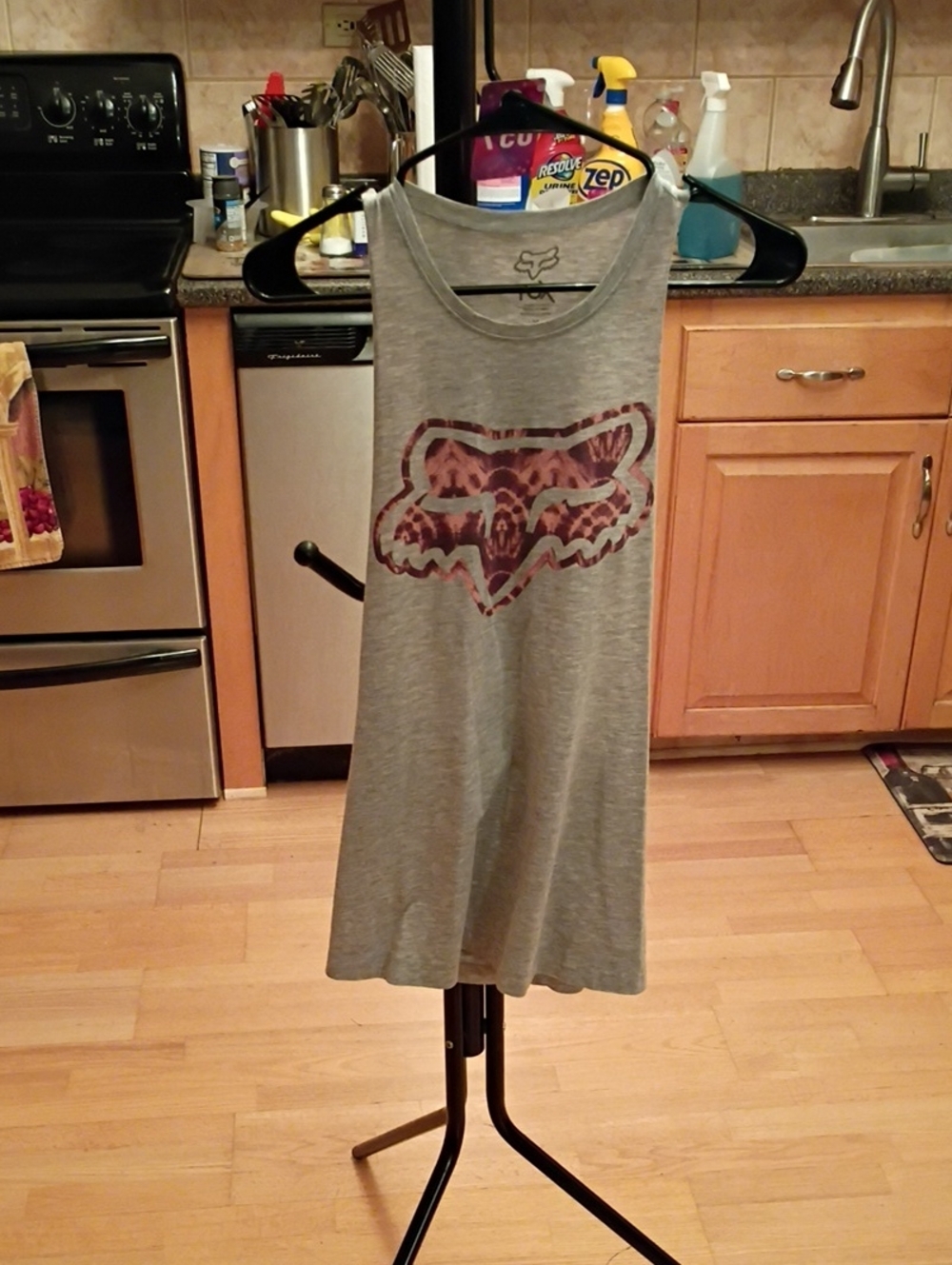 Fox Gray Tank with Pink Leopard Fox Head